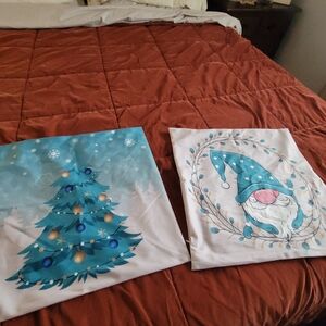 Festive Blue Christmas Pillow Covers